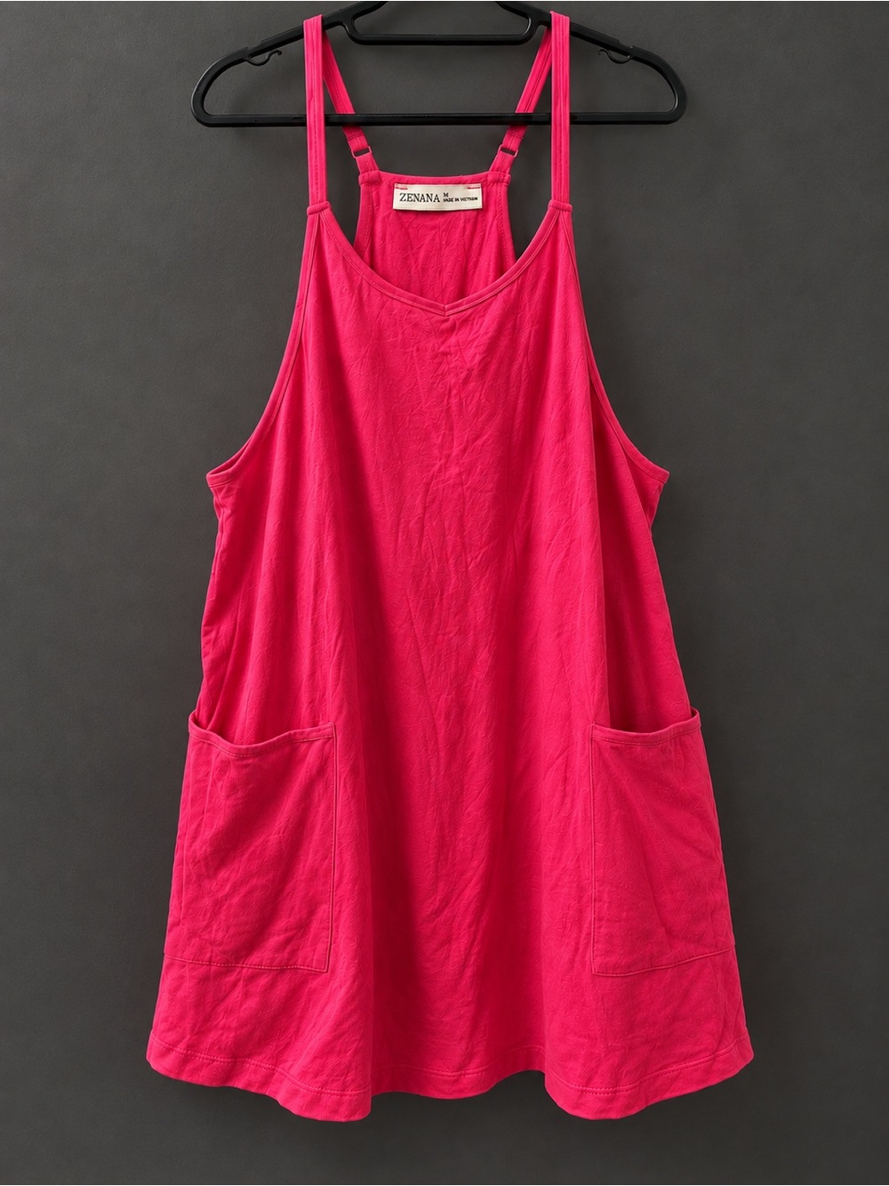 Zenana Hot Pink Romper Dress Size M Adjustable Straps Pockets